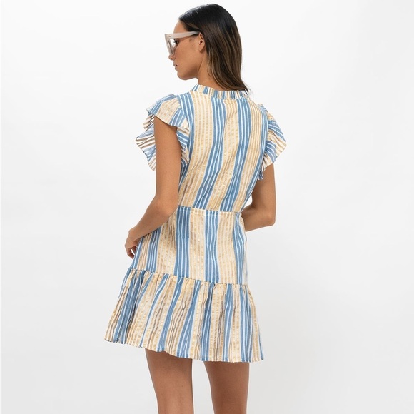 Tuckernuck Oliphant Cinched Flirty Short Dress in Samoa Blue Gold Size XXS - Picture 12 of 12